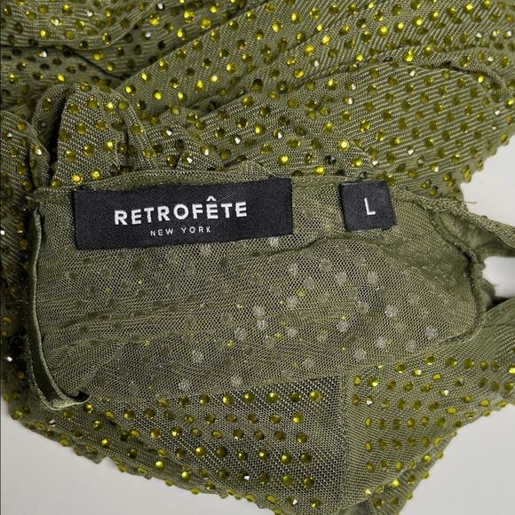 Retrofete Marsann Crystal Embellished Ruched Sheer Green Maxi Dress Size Large - Picture 10 of 11